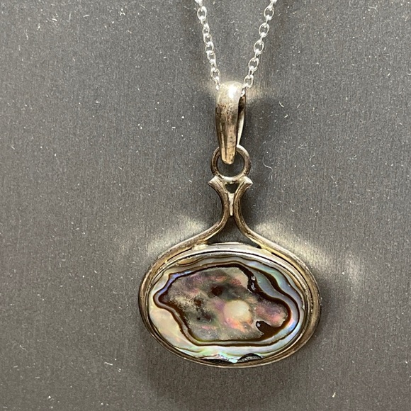 Vintage abalone shell 925 sterling silver large pendant with Mini forming pearl - Picture 1 of 9